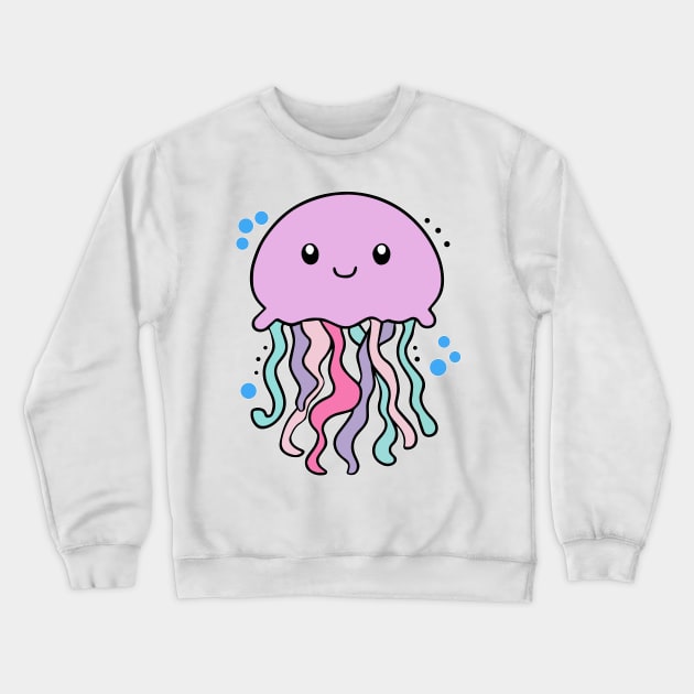Happy smiling baby jellyfish with bubbles. Kawaii cartoon Crewneck Sweatshirt by SPJE Illustration Photography